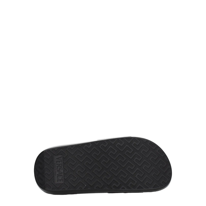 Black Leather Slippers Versace