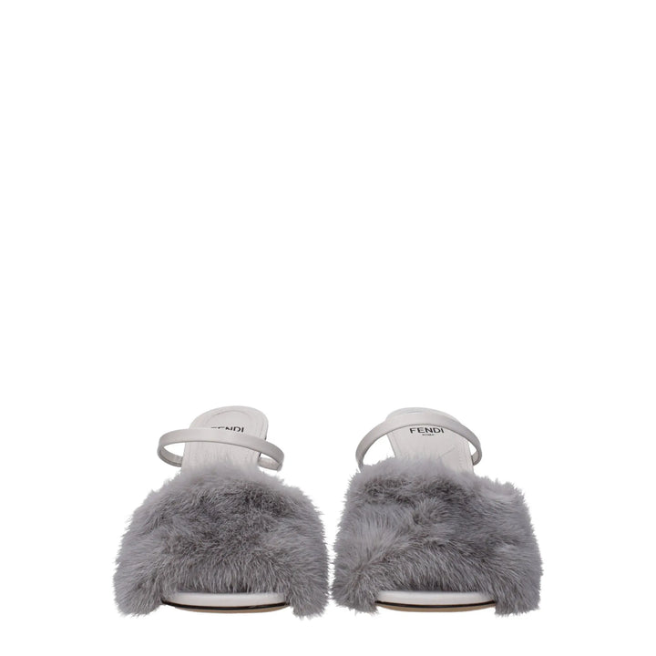 Gray Mink Slippers Fendi