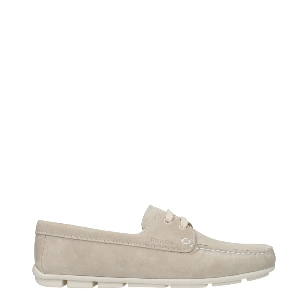 Gray Leather Slip-On Loafers Prada