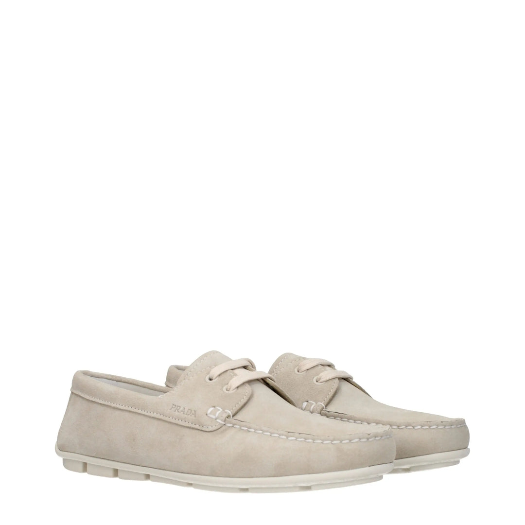 Gray Leather Slip-On Loafers Prada