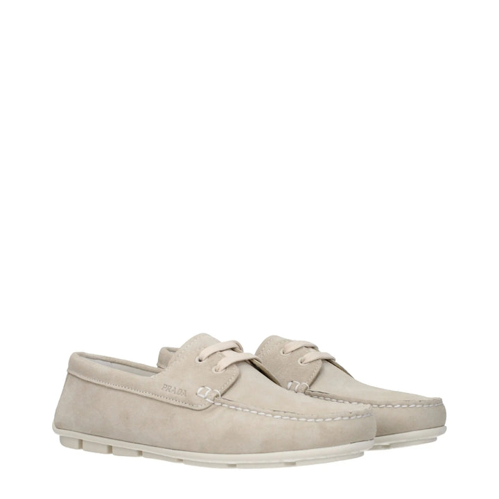 Gray Leather Slip-On Loafers Prada