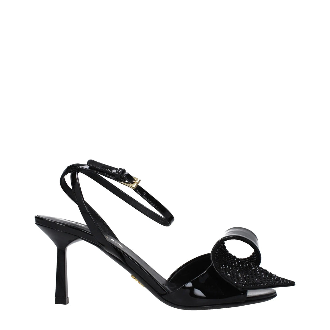 Black Leather Stiletto Heel Sandals Prada