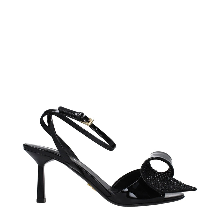 Black Leather Stiletto Heel Sandals Prada
