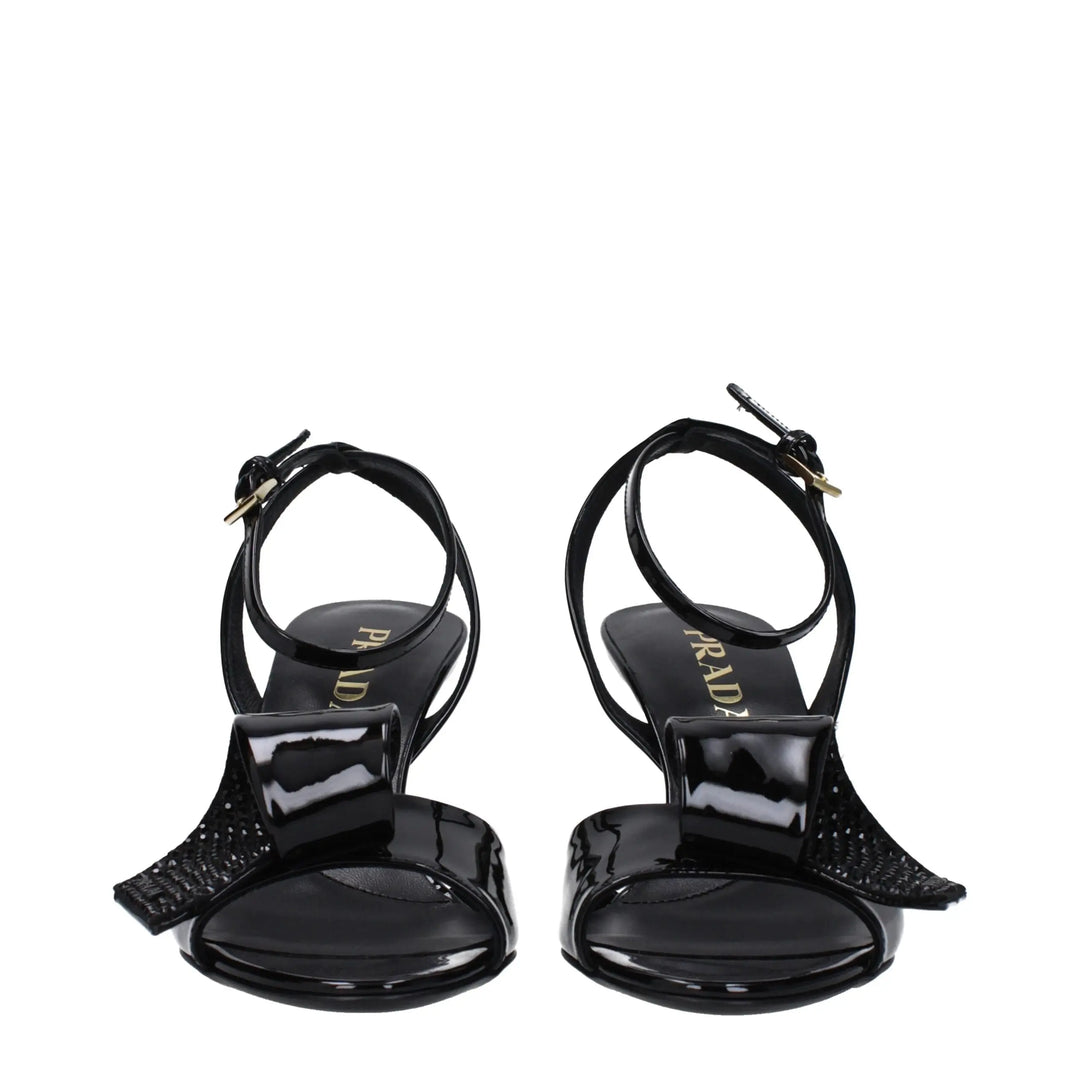 Black Leather Stiletto Heel Sandals Prada