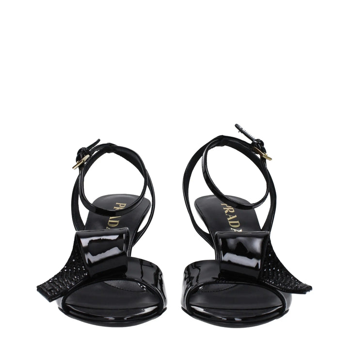 Black Leather Stiletto Heel Sandals Prada