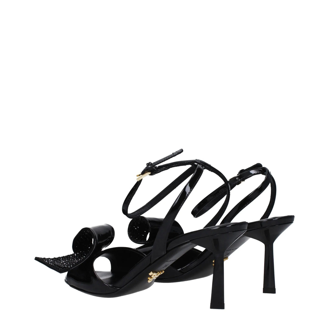 Black Leather Stiletto Heel Sandals Prada
