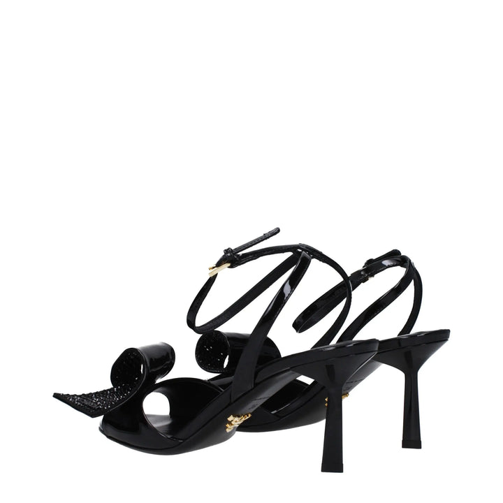 Black Leather Stiletto Heel Sandals Prada