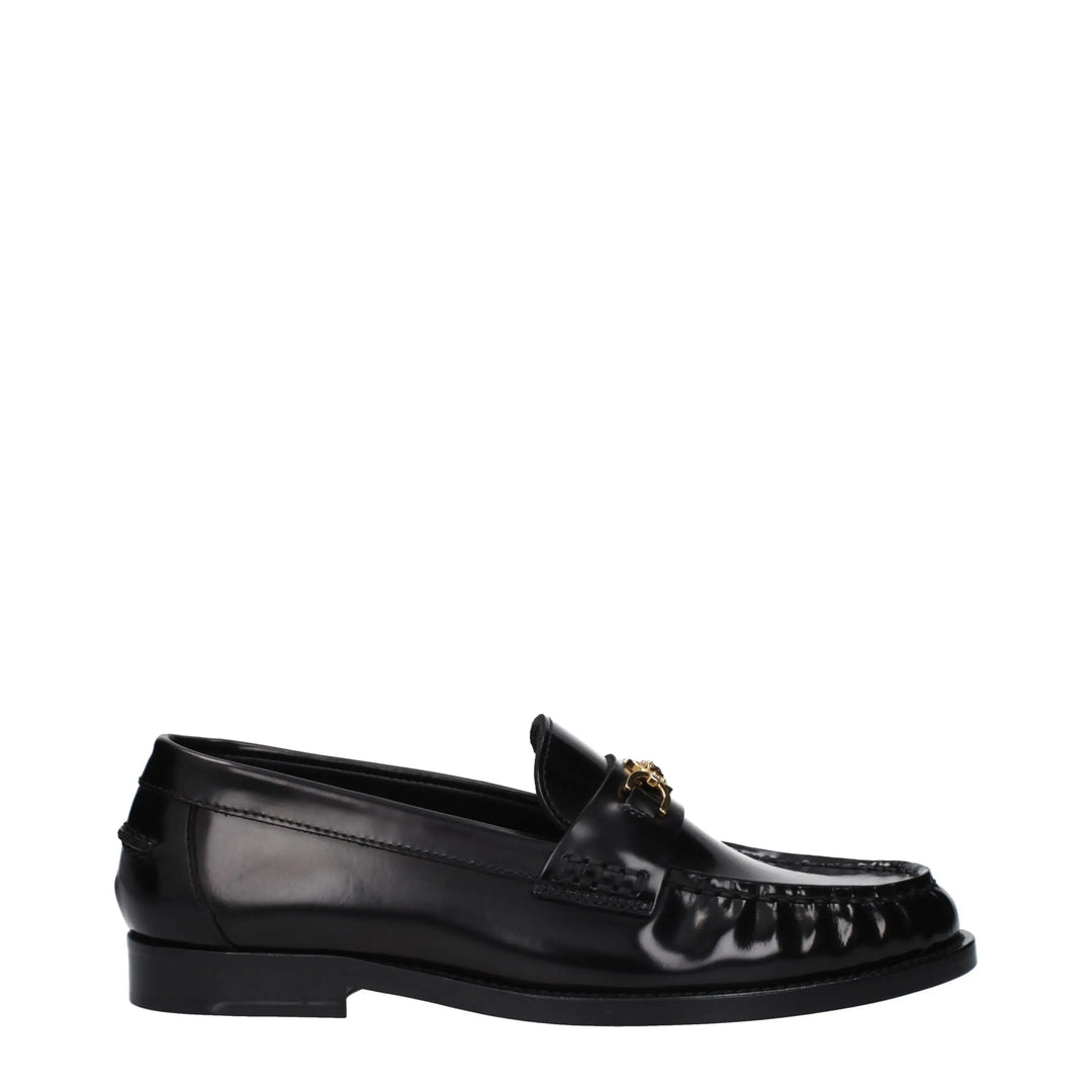 Black Leather Slip-On Loafers Versace