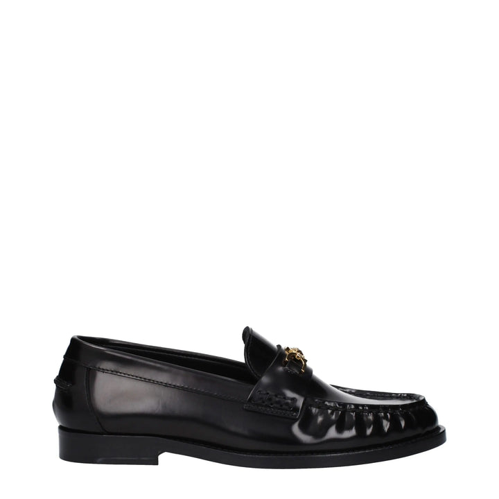 Black Leather Slip-On Loafers Versace