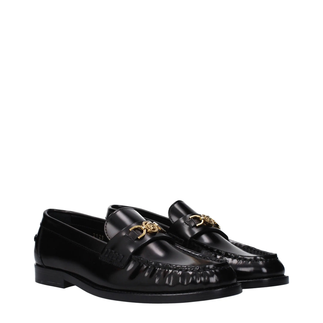 Black Leather Slip-On Loafers Versace