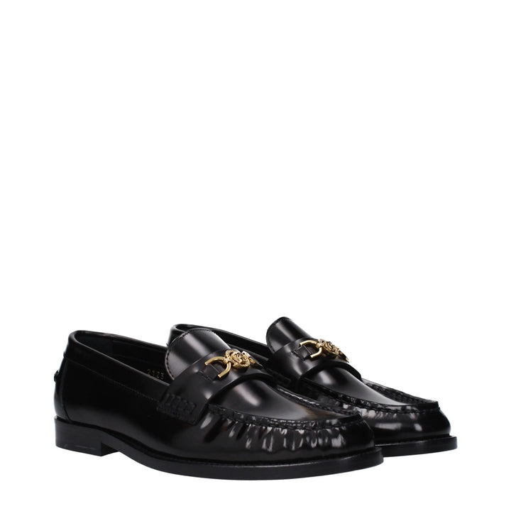 Black Leather Slip-On Loafers Versace