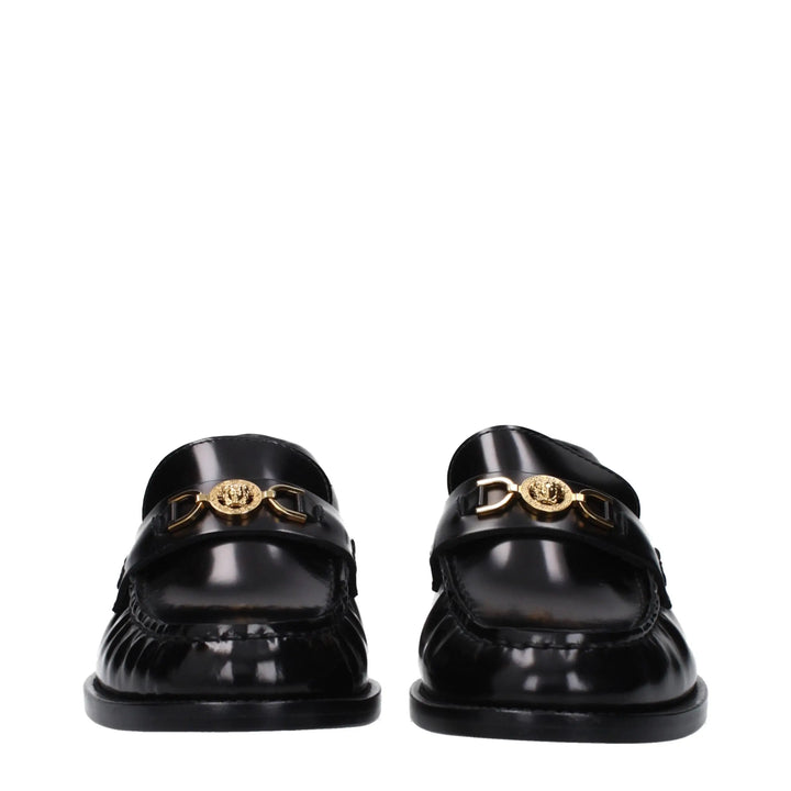 Black Leather Slip-On Loafers Versace