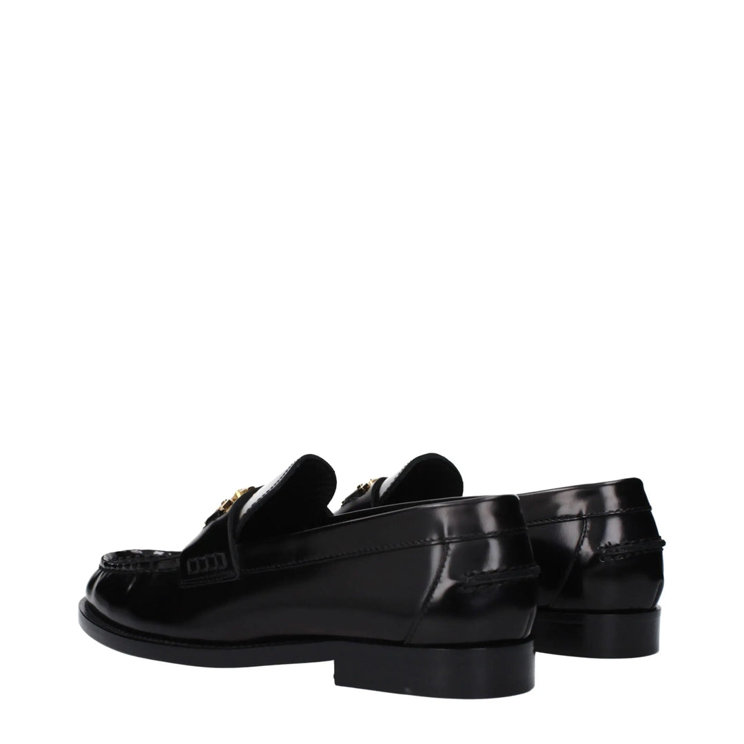 Black Leather Slip-On Loafers Versace
