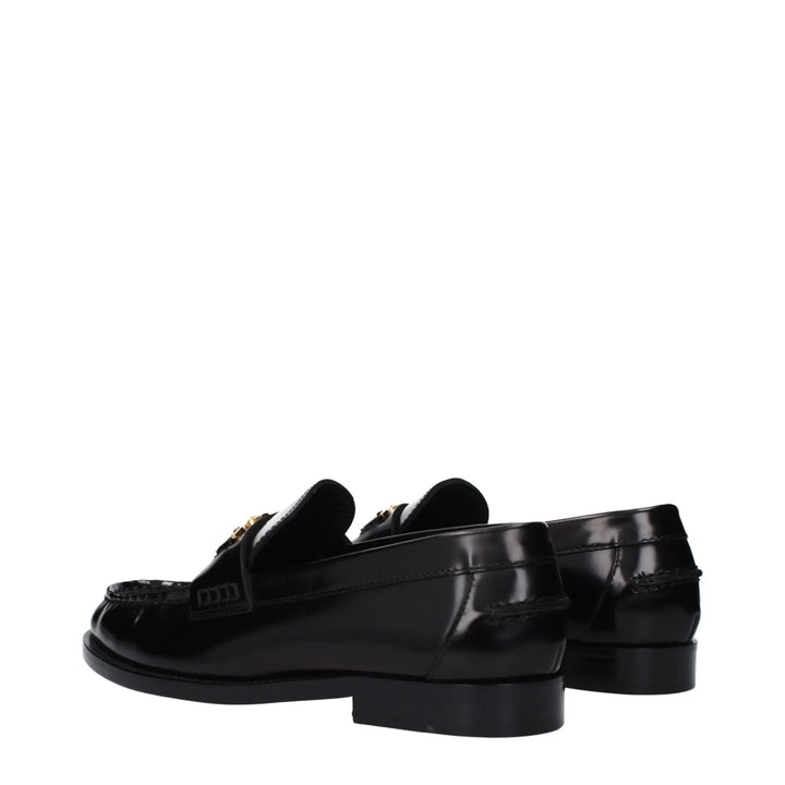 Black Leather Slip-On Loafers Versace