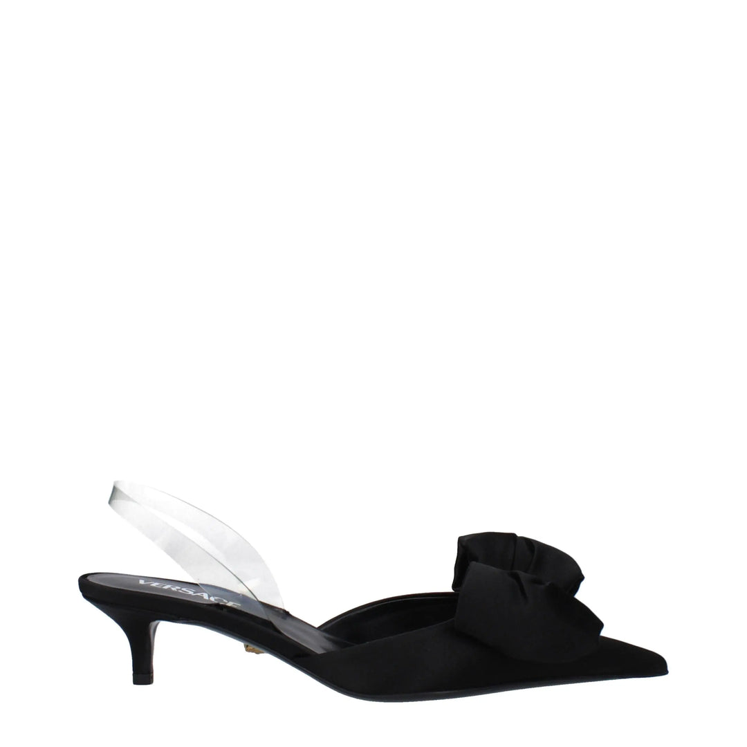 Black Satin Flat Sandals Versace