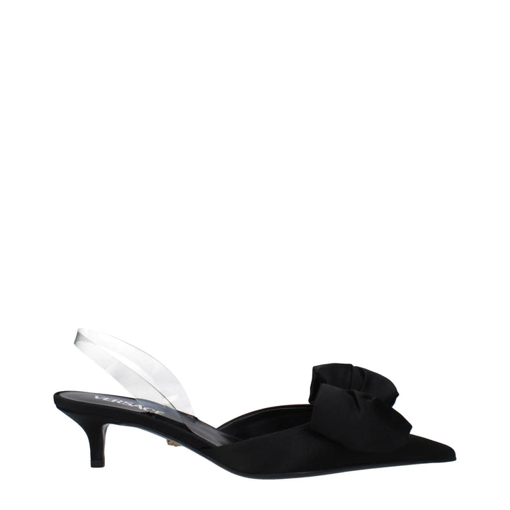 Black Satin Flat Sandals Versace