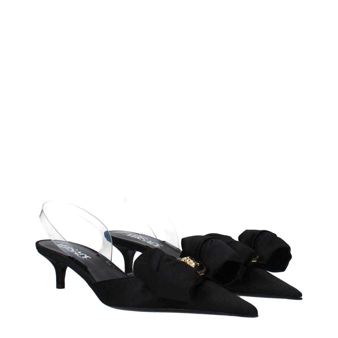 Black Satin Flat Sandals Versace