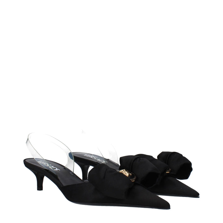 Black Satin Flat Sandals Versace