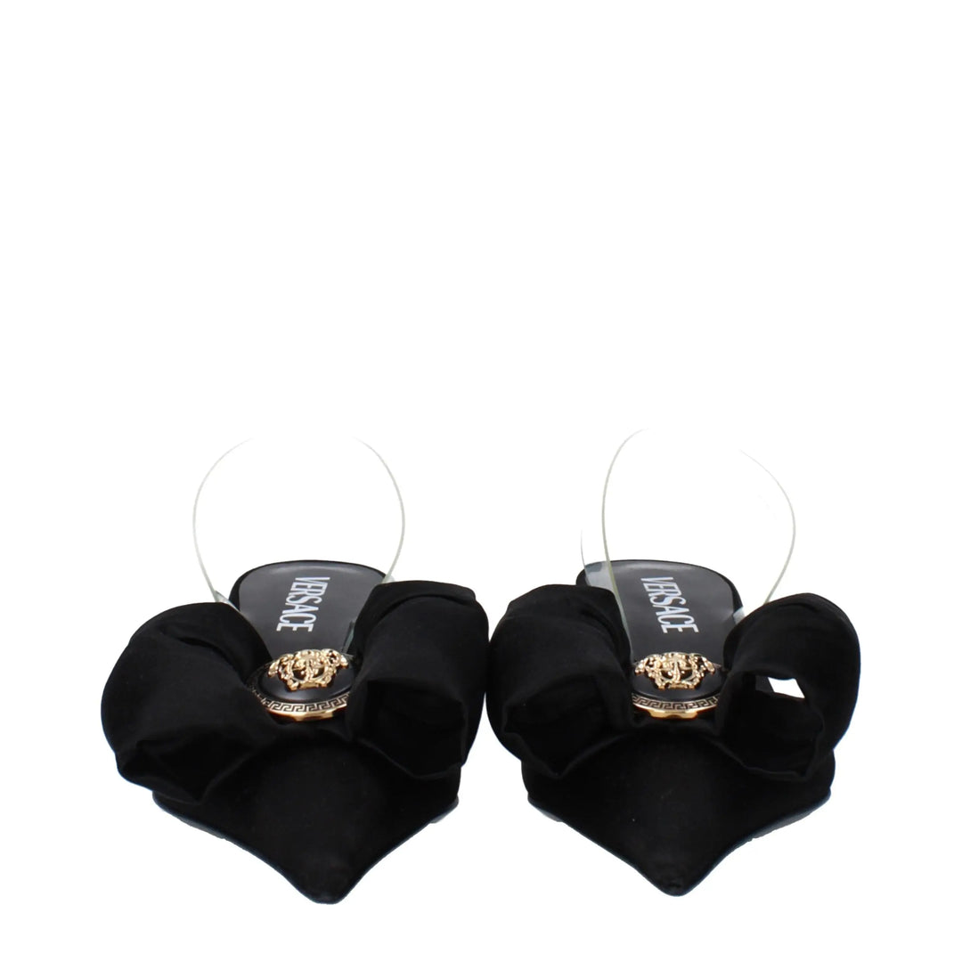 Black Satin Flat Sandals Versace