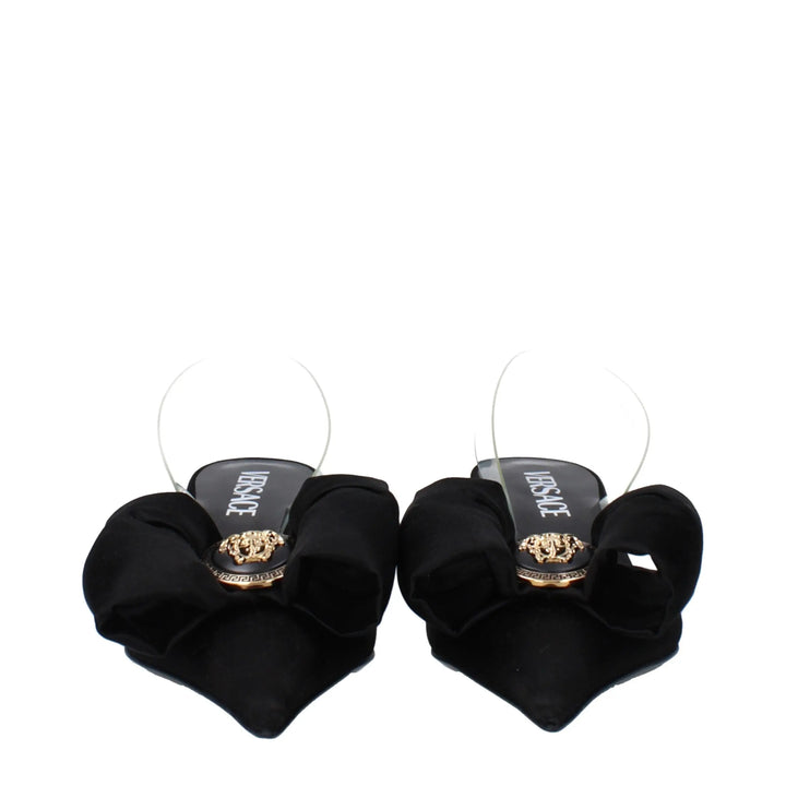 Black Satin Flat Sandals Versace