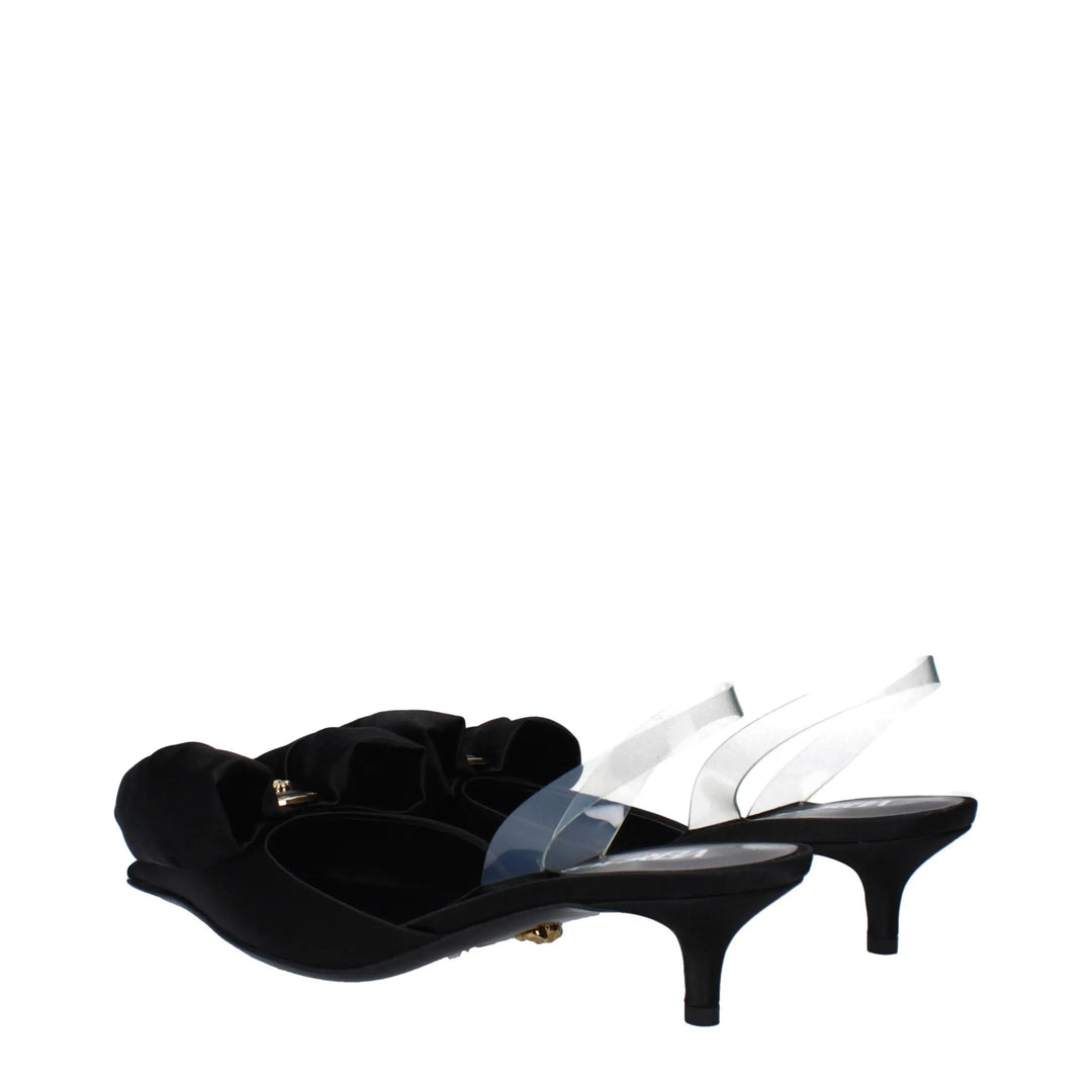 Black Satin Flat Sandals Versace