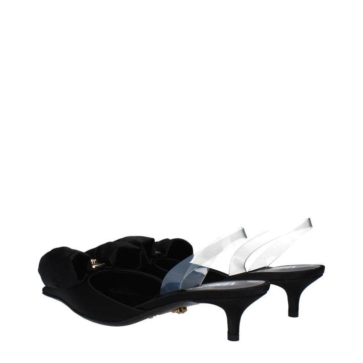 Black Satin Flat Sandals Versace