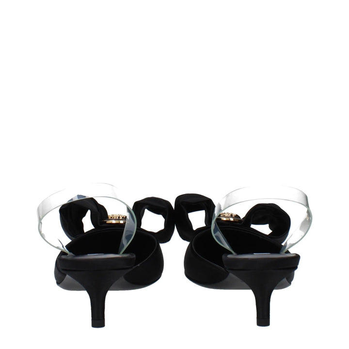 Black Satin Flat Sandals Versace