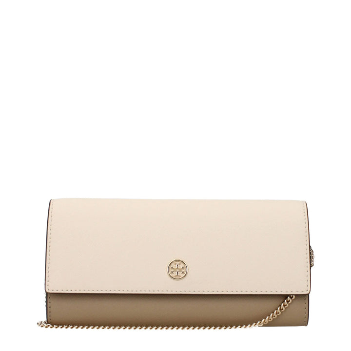 Beige Leather Clutch Bag Tory Burch