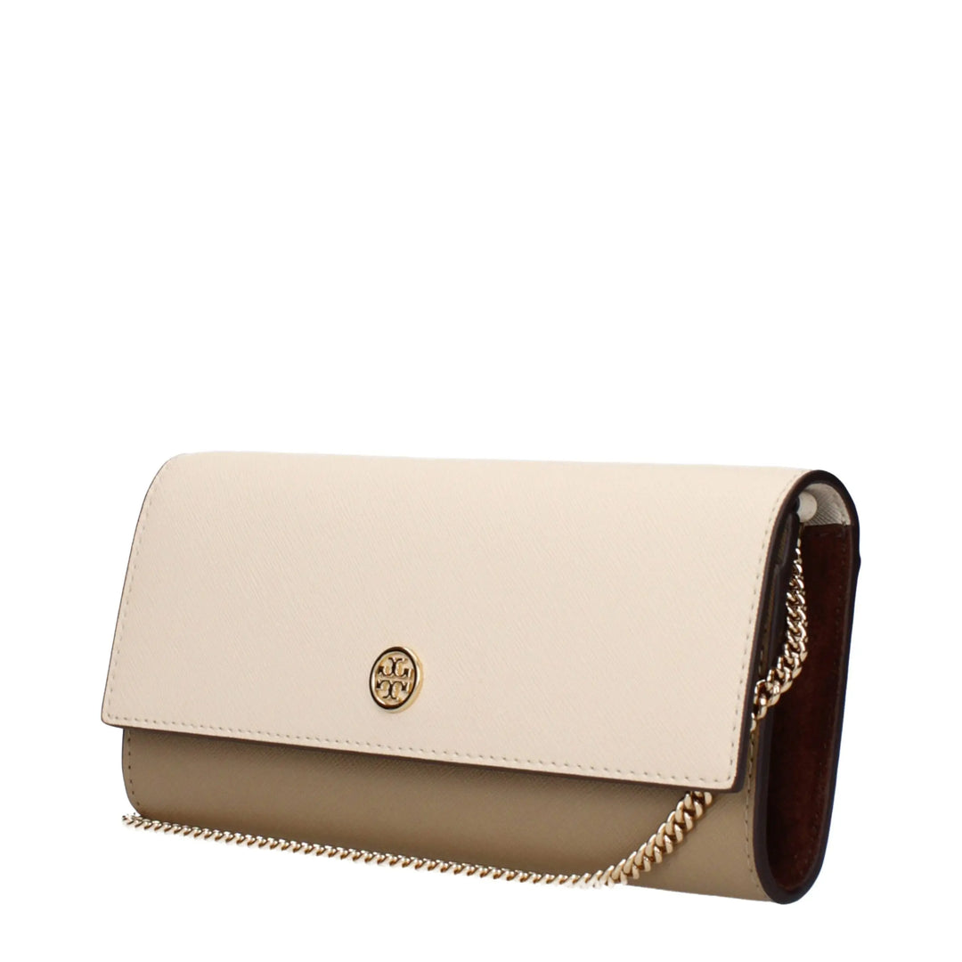 Beige Leather Clutch Bag Tory Burch