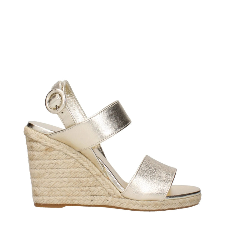 Gold Leather Wedge Sandals Prada