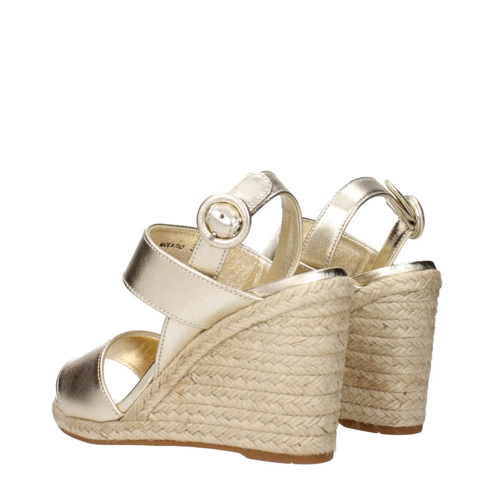 Gold Leather Wedge Sandals Prada