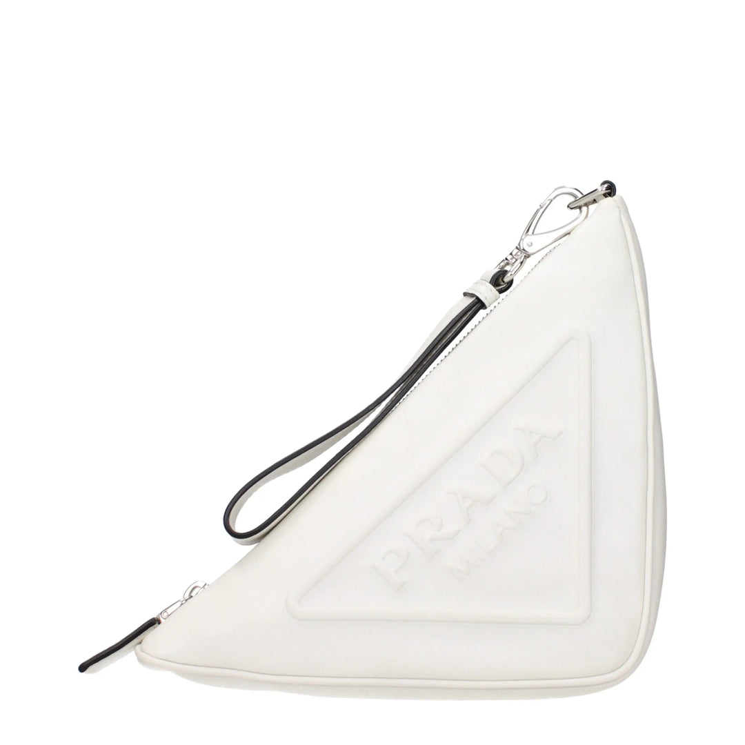 White Leather Clutch Bag Prada