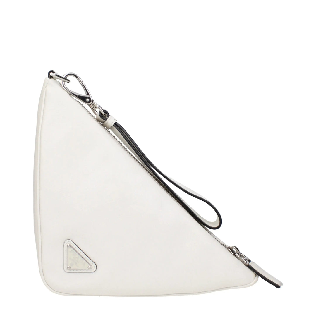White Leather Clutch Bag Prada