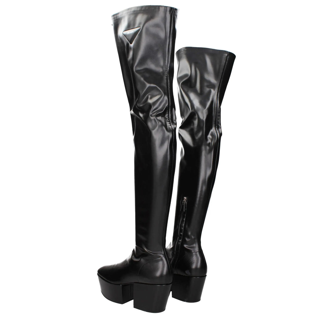Black Leather Over The Knee Prada