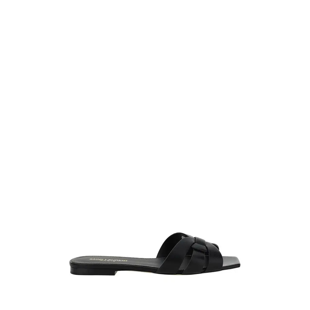 Black Calf Leather Bos Taurus Flat Sandals Saint Laurent