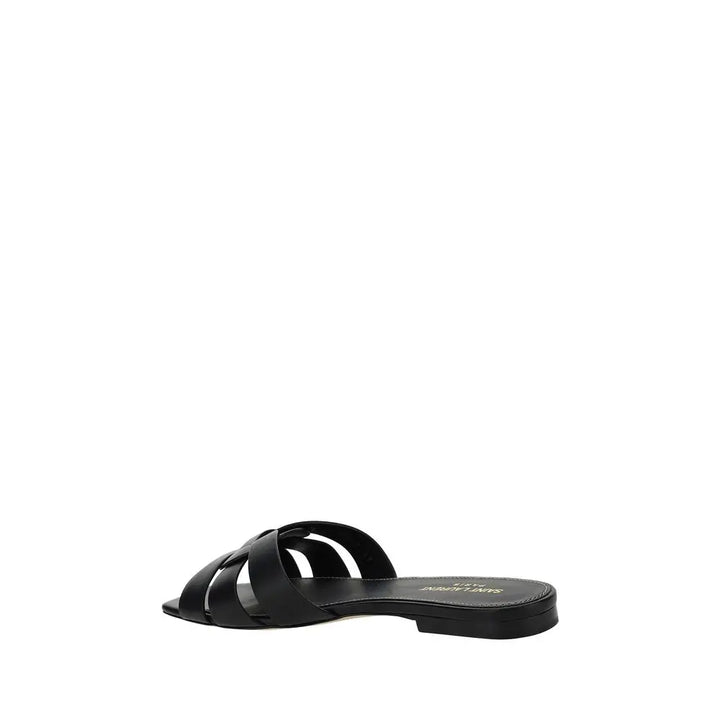 Black Calf Leather Bos Taurus Flat Sandals Saint Laurent