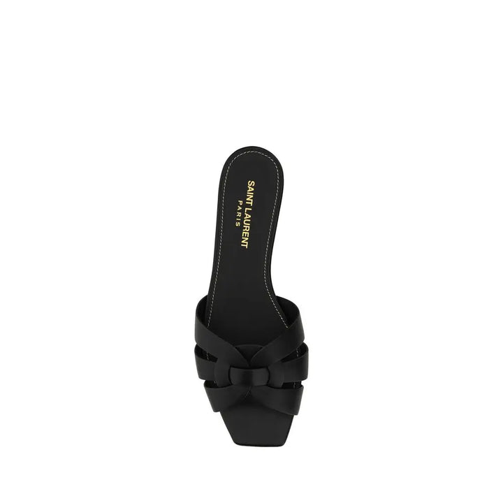 Black Calf Leather Bos Taurus Flat Sandals Saint Laurent
