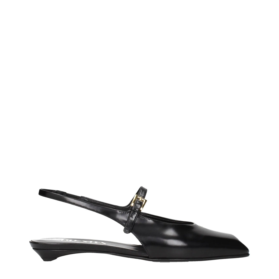 Black Leather Flat Sandals Prada