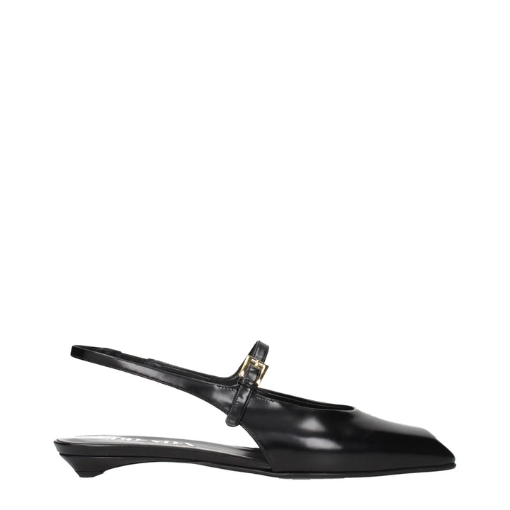 Black Leather Flat Sandals Prada