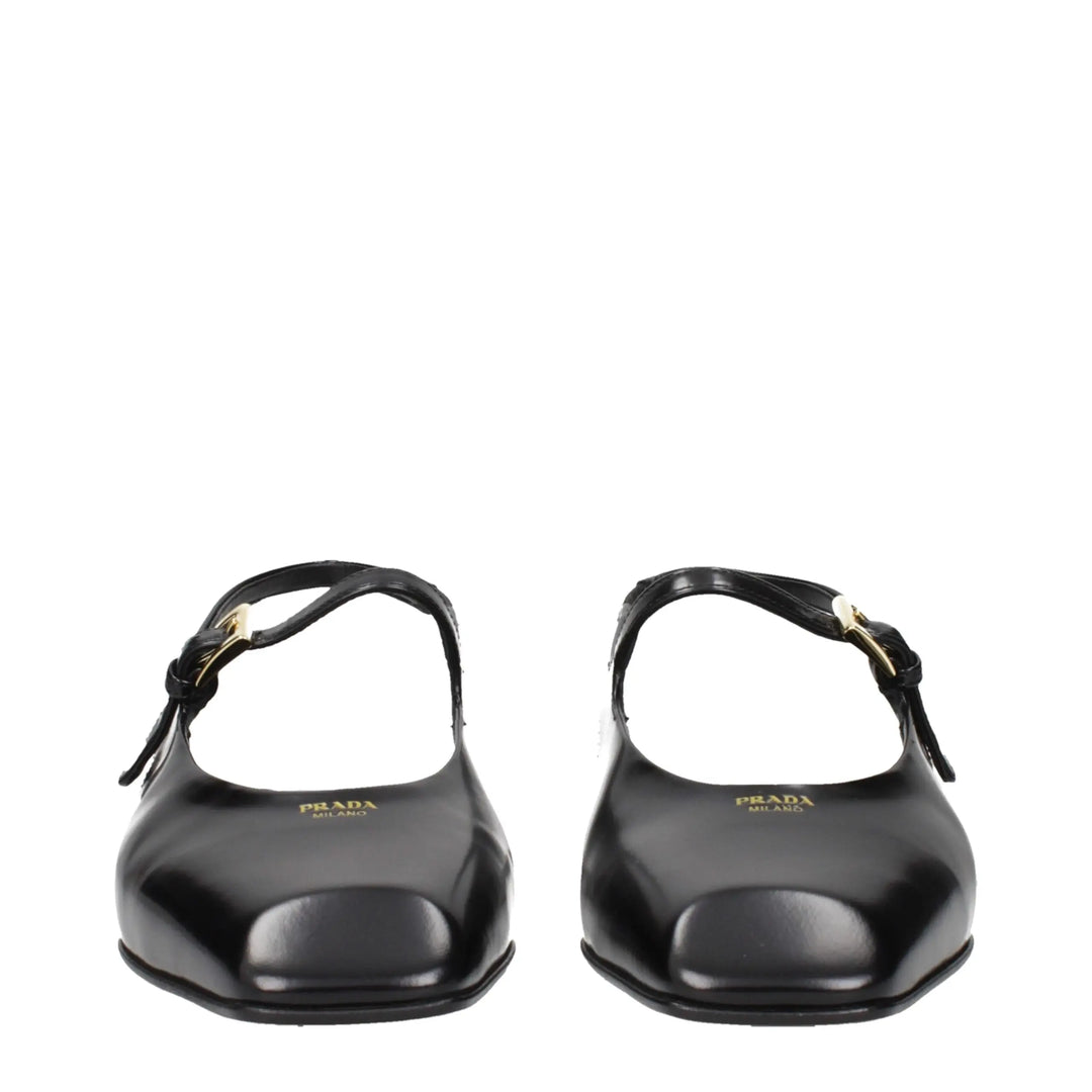 Black Leather Flat Sandals Prada