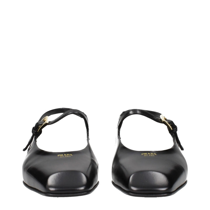 Black Leather Flat Sandals Prada