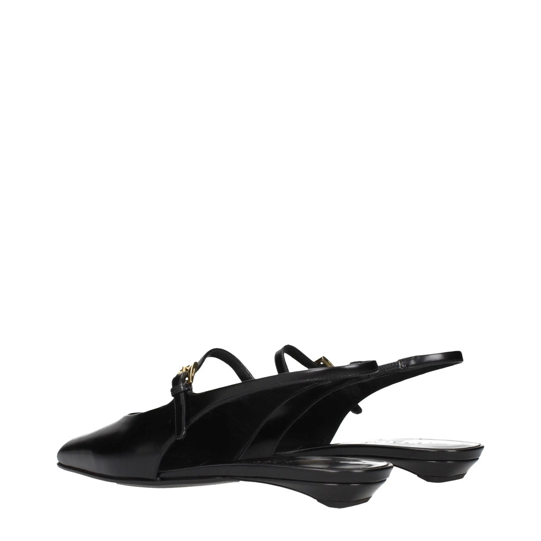 Black Leather Flat Sandals Prada