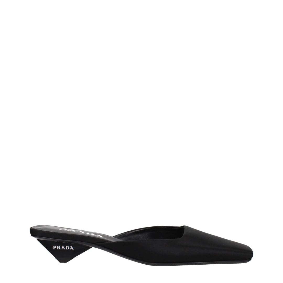 Black Satin Flat Sandals Prada