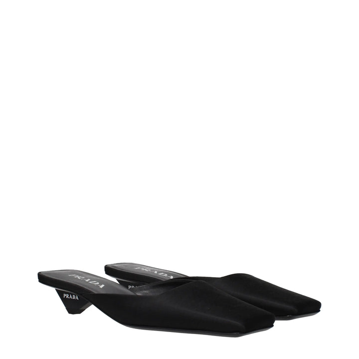 Black Satin Flat Sandals Prada