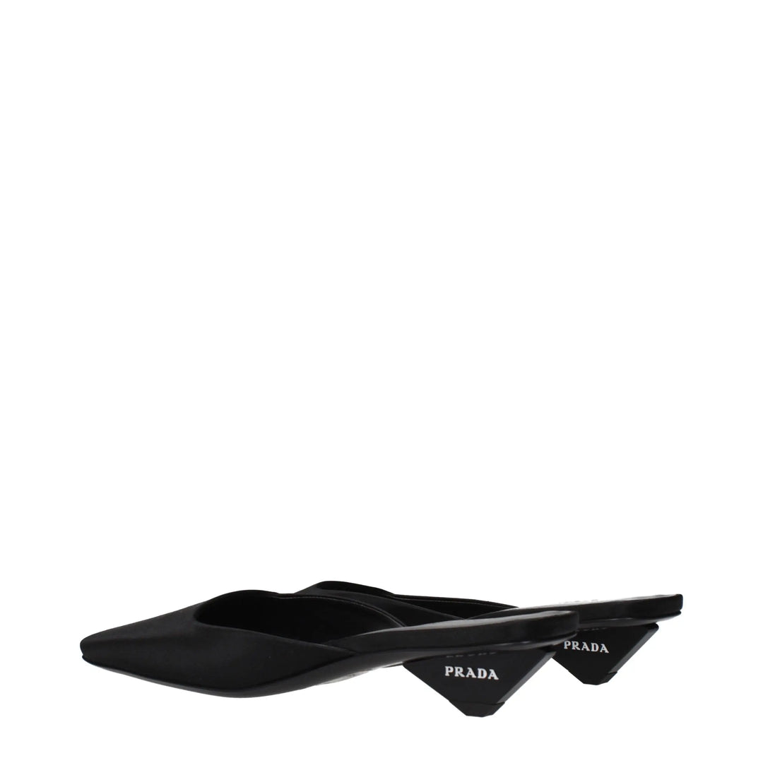 Black Satin Flat Sandals Prada
