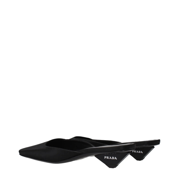 Black Satin Flat Sandals Prada