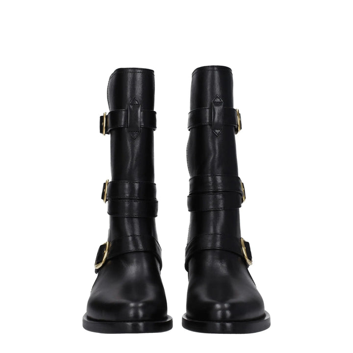 Black Leather Flat Boots Celine