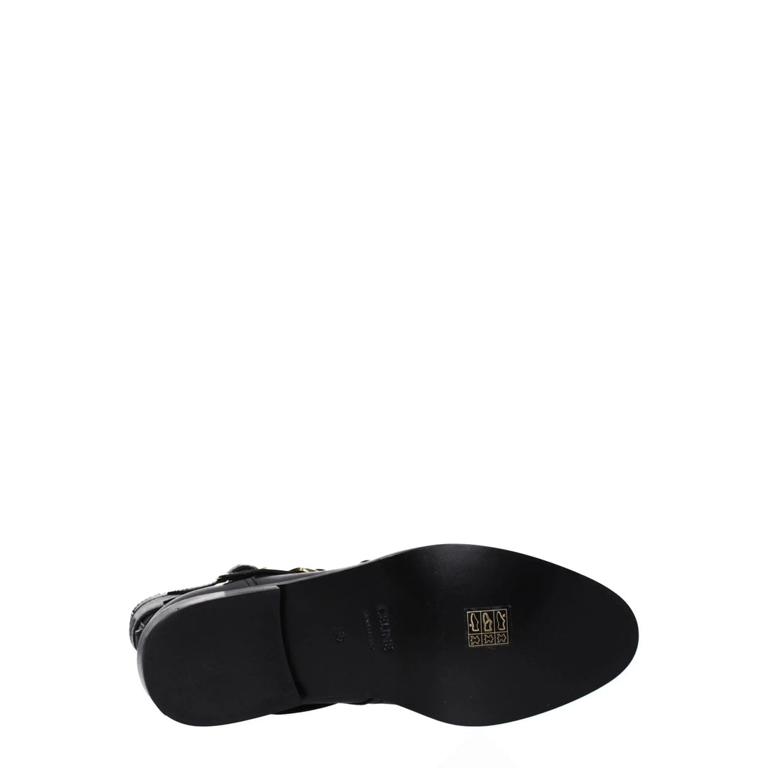 Black Leather Flat Boots Celine