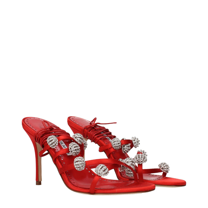 Red Satin Stiletto Heel Sandals Manolo Blahnik