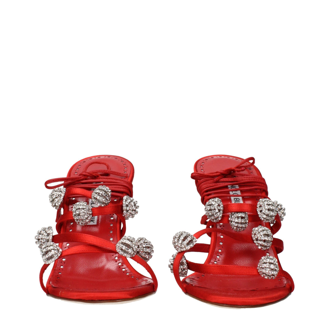 Red Satin Stiletto Heel Sandals Manolo Blahnik